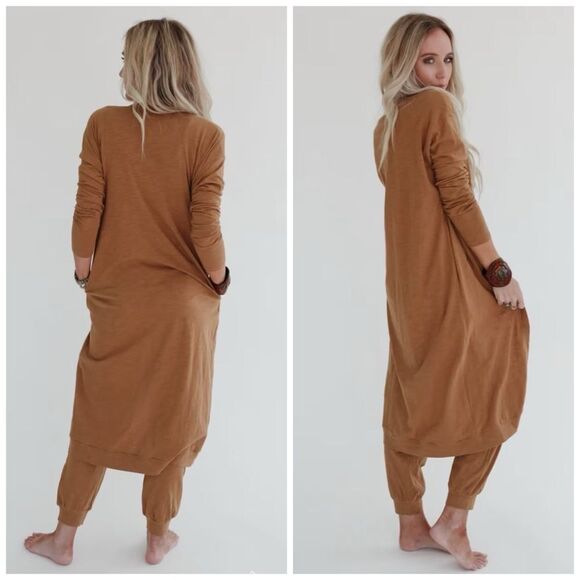 Three Bird Nest Long Set To Go Camel Tan Brown Cardigan Duster (Cardigan only) - Picture 2 of 9